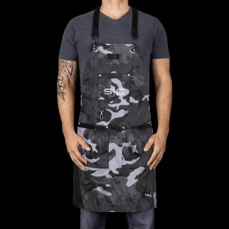 StyleCraft Waterproof Apron with Crossback Strap Black Camo SC341B side view