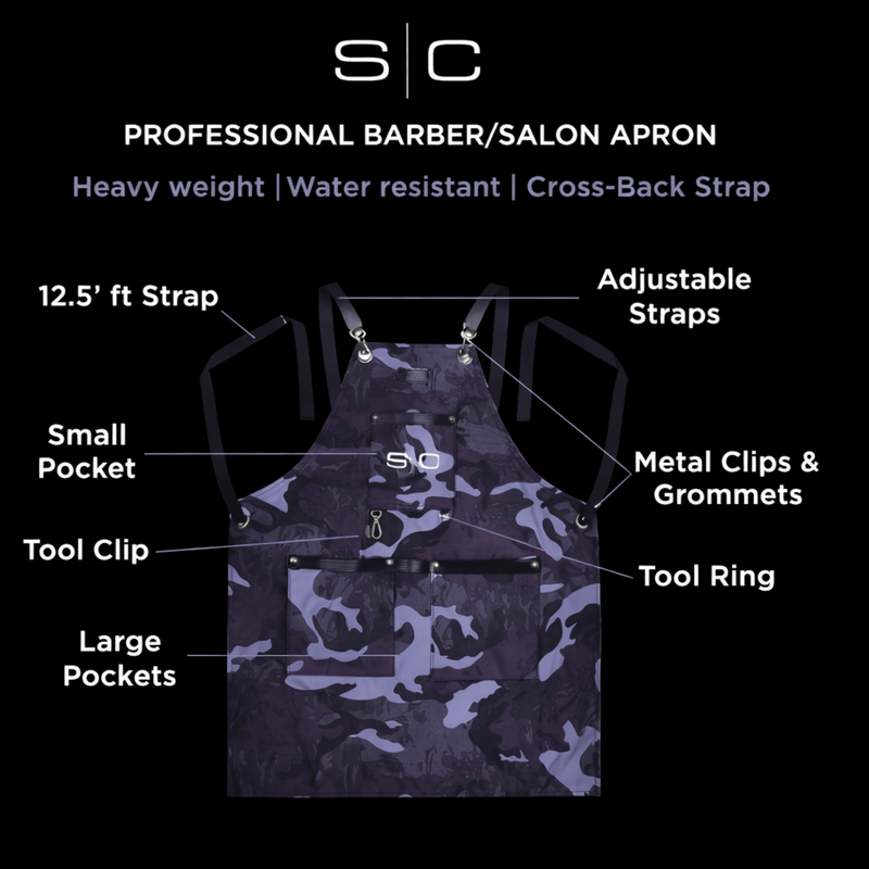 StyleCraft Waterproof Apron with Crossback Strap Black Camo SC341B detail view