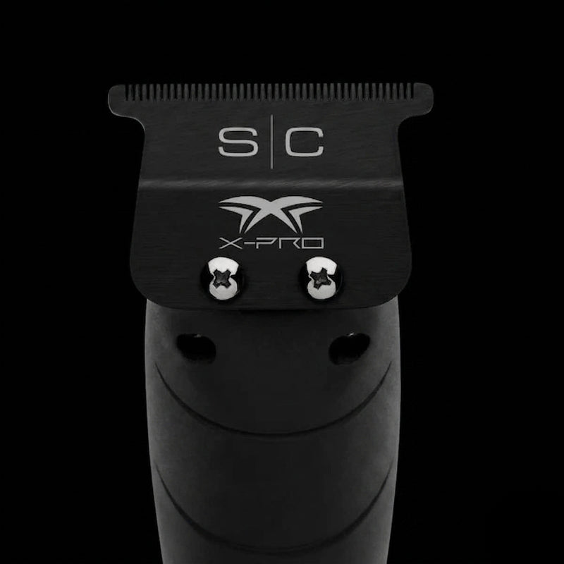 StyleCraft X Pro wide blade installed on trimmer close up showing deep tooth cutting blade performance and precision