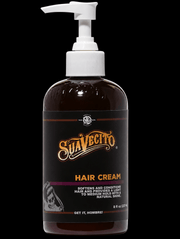 Suavecito hair cream bottle with pump on a black background