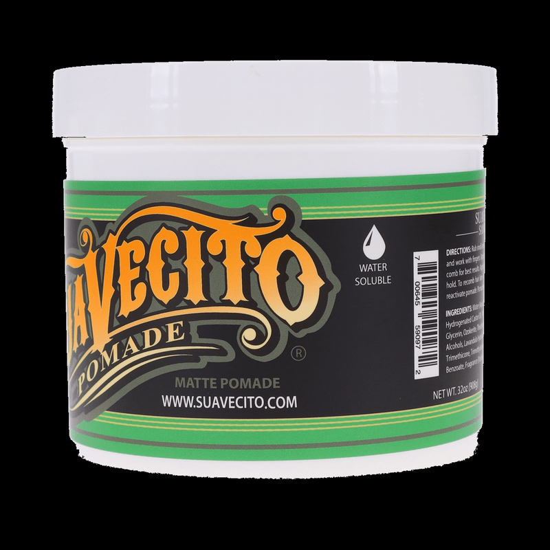 Suavecito Matte Pomade 32 oz front angle product photo on a black background