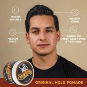Suavecito Original Hold Pomade styled hair result slick back hairstyle barber finish example