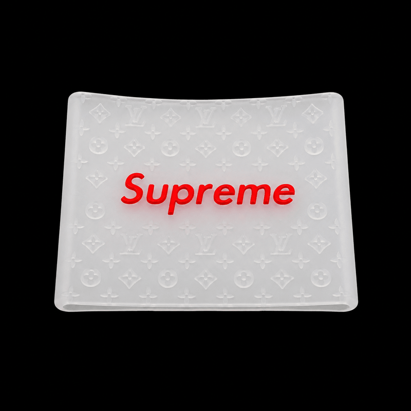 Supreme Clipper Grip in frosted white with red logo — silicone monogram barber clipper grip