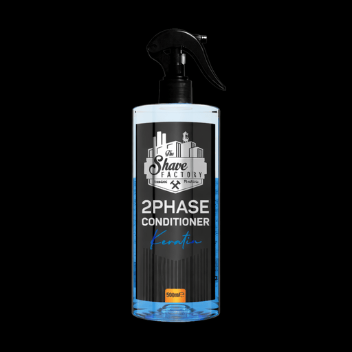 Bottle of 2Phase Conditioner from The Shave Factory on a black background