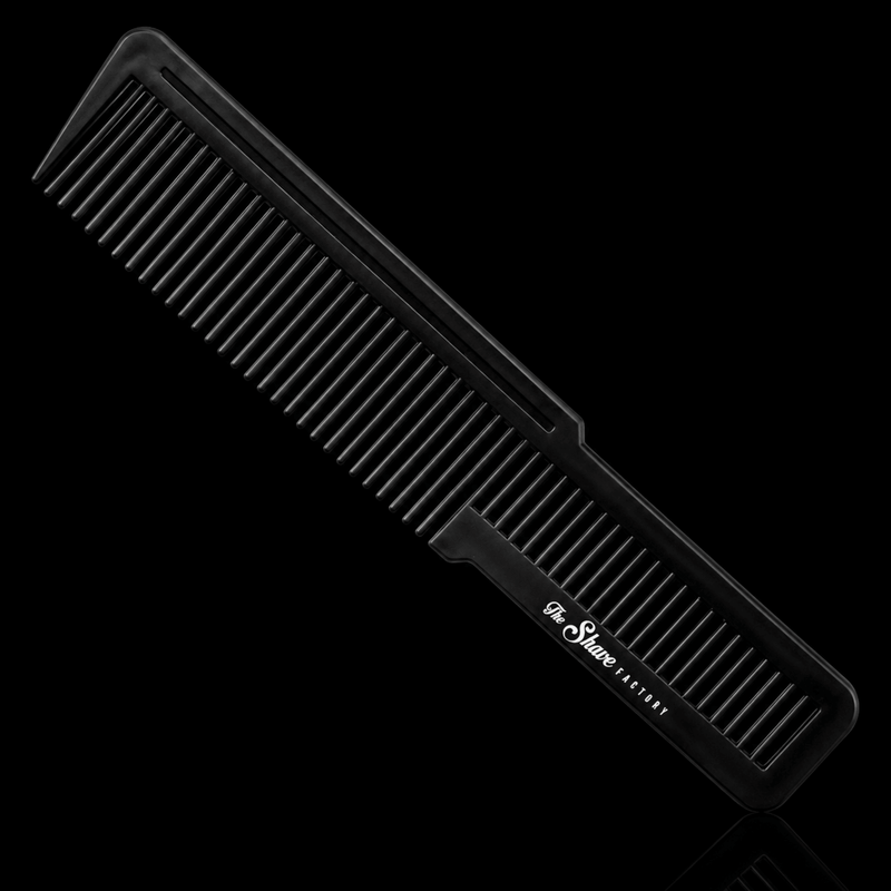 The Shave Factory Professional Cutting Comb Angled View for Barber and Salon Use Available at Primos Barber Supply