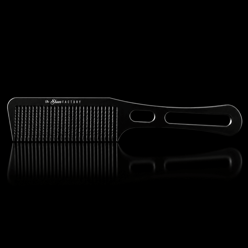 The Shave Factory Handle Comb Black Professional Styling Comb Available at Primos Barber Supply