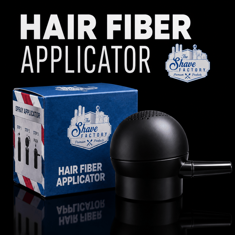 The Shave Factory Hair Fiber Applicator for Accurate and Even Fiber Distribution Available at Primos Barber Supply