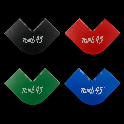 Four plastic tools with 'Tomb 45' branding on a black background