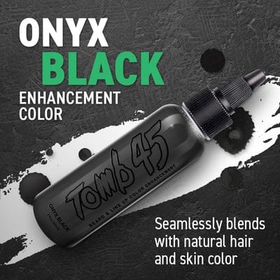 Tomb 45 Onyx Black enhancement color bottle with text on a dark background