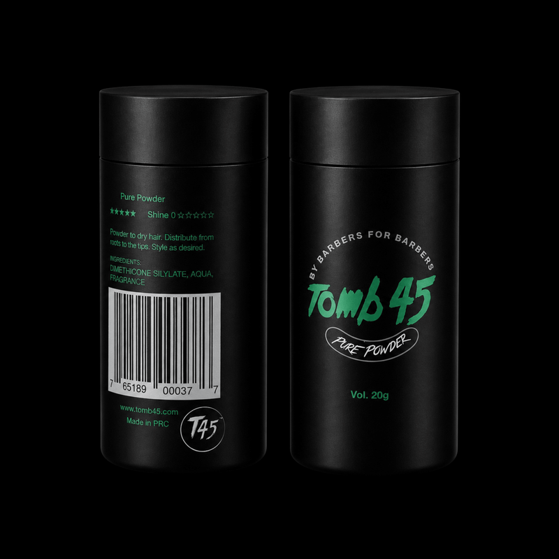 Tomb45 Pure Powder Back Label with Product Information Available at Primos Barber Supply