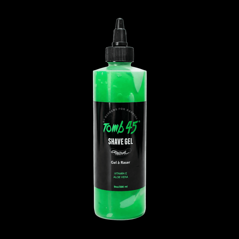 Tomb45 Shave Gel Original 9oz clear barber shave gel with aloe vera and vitamin E for precise lineups primos barber supply