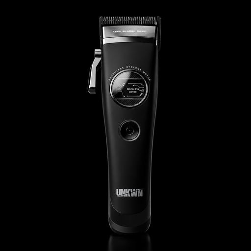 A black electric hair clipper with silver metal blades and a silver power button, shown vertically against a solid black background. The brand name 'UKWIN' is printed in white near the bottom.