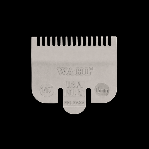 Gray Wahl hair clipper guard attachment on a black background