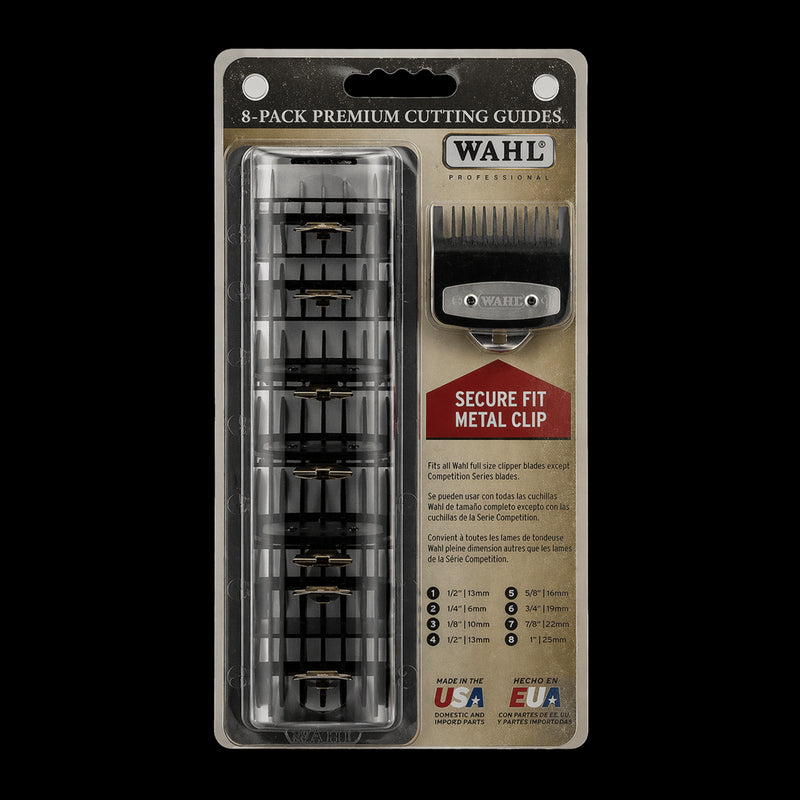 Wahl 8 Pack Premium Cutting Guides with metal clip professional clipper guards set for barbers