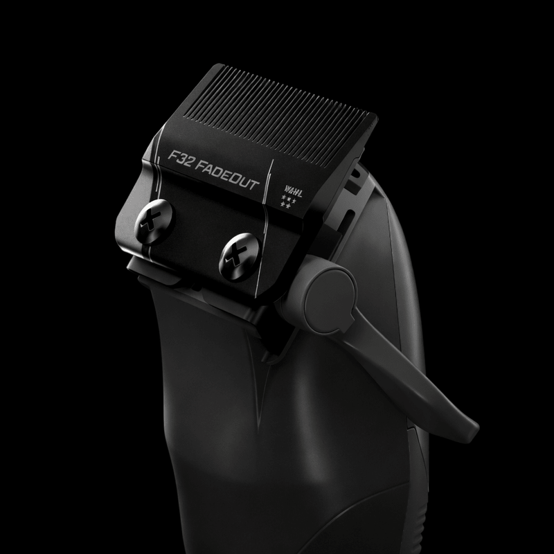 Black audio mixer with 'F32 FadeOut' branding on a black background