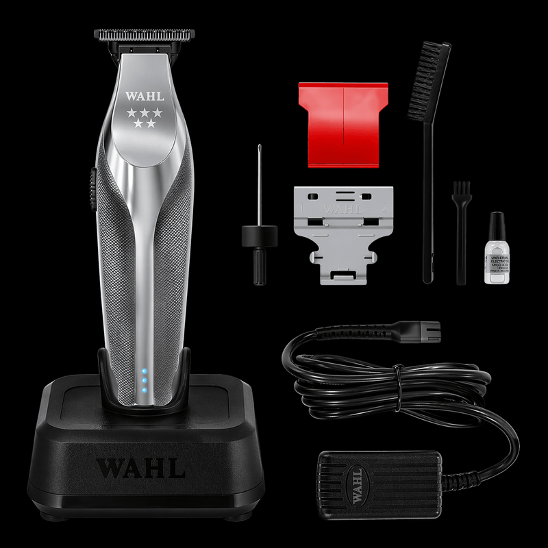 Wahl Hi Viz trimmer kit includes charging stand guards blade tool oil and accessories