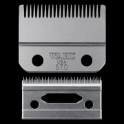 Two Wahl hair clipper blades on a black background