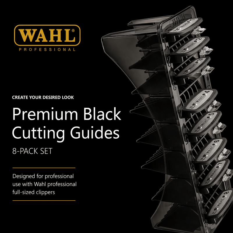 Wahl premium black cutting guides 8 pack professional clipper combs for barbers and stylists