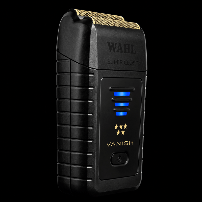 Wahl Super Cloth Vanish electric shaver on a black background