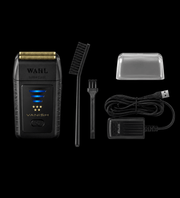 Wahl Super Clean Vanish shaver set with accessories on a black background
