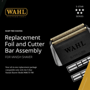 Wahl replacement foil and cutter bar assembly on a black background with brand logo.