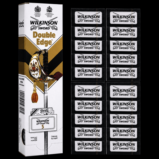 Wilkinson Sword Double Edge Razor Blades – 5-pack retail box and blade display