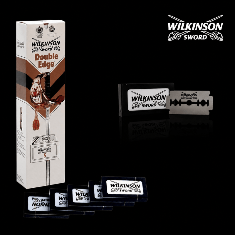 Wilkinson Sword Double Edge Razor Blades individual blade packs in display tray available at Primos Barber Supply